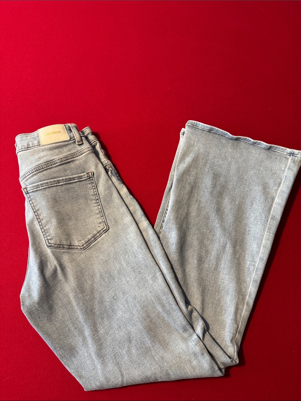 Express Curvy Flare Blue Jeans in Light Wash